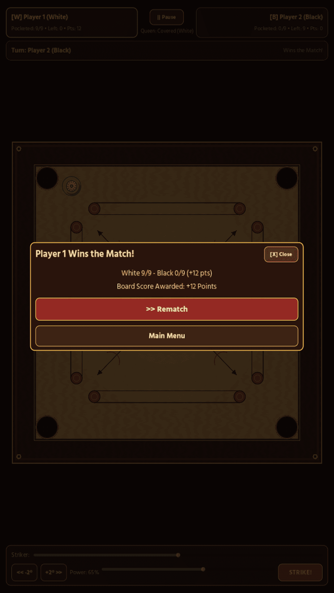 Carrom by Walletmix — Match Victory & Score Breakdown